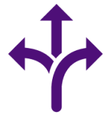 左、上、右に向かって3本の矢印が描かれた濃い紫色のアイコン