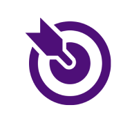 的の中心を射抜いた矢を描いた濃い紫色のアイコン