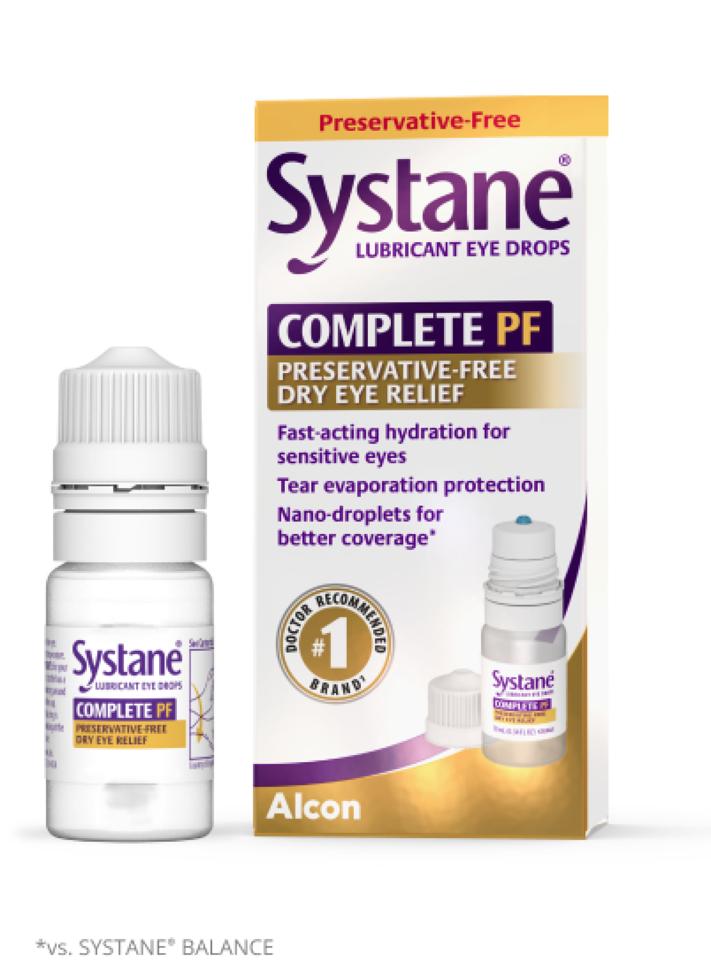 Systane Complete Preservative-free Lubricating Eye Drops multi-dose bottle and product box