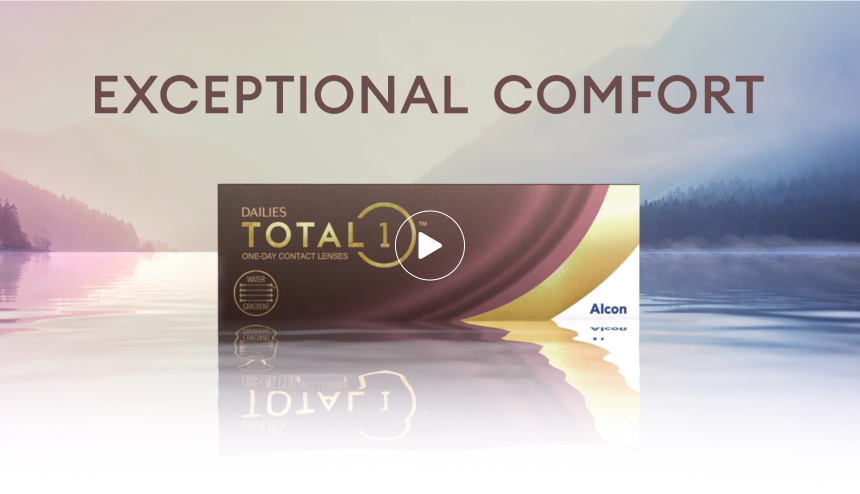 Video thumbnail image of Dailies Total1 contact lens product box with Exceptional Comfort