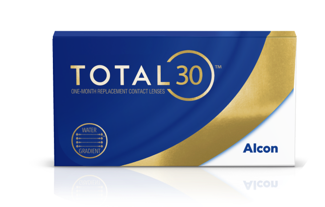Total30 one-month replacement contact lenses product box by Alcon