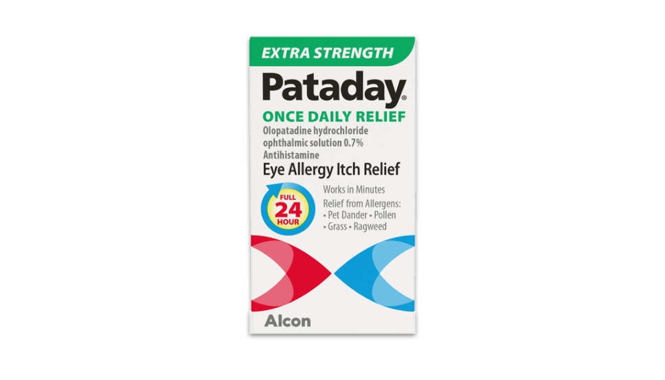 Product box for Extra Strength Pataday eye allergy itch relief drops by Alcon