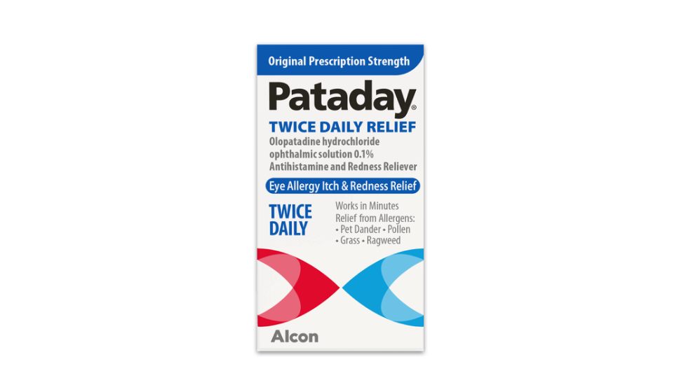 Product box for Original Prescription Strength Pataday Twice Daily eye allergy itch relief drops by Alcon