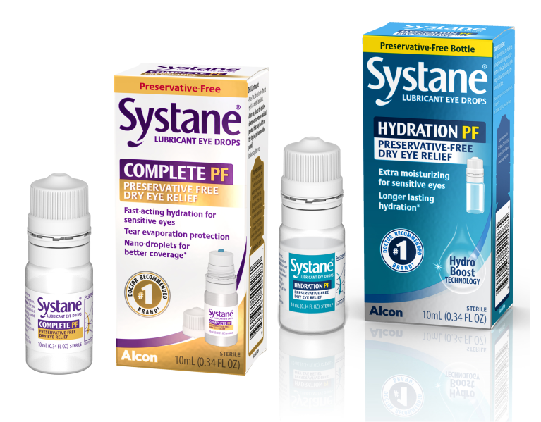 Systane® Complete PF and Systane® Hydration PF product boxes