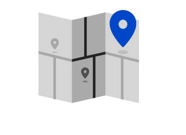 geographic map icon showing black street lines and a blue location marker