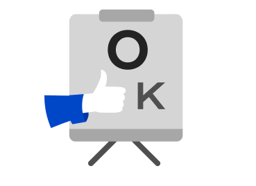 chart icon reading OK, with a hand in the thumbs up position