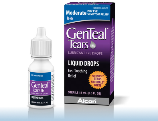 Multi-dose bottle and product box for GenTeal Tears Moderate Dry Eye Symptom Relief Lubricant Eye Drops by Alcon