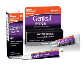 Product boxes and tubes for GenTeal Tears Severe Dry Eye Symptom Relief Gel and Ointment by Alcon